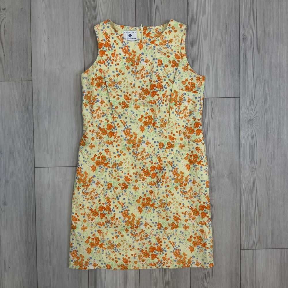 Vintage Clsssics Eileen West Size 12 Yellow Ditsy Floral Dress Sleeveless